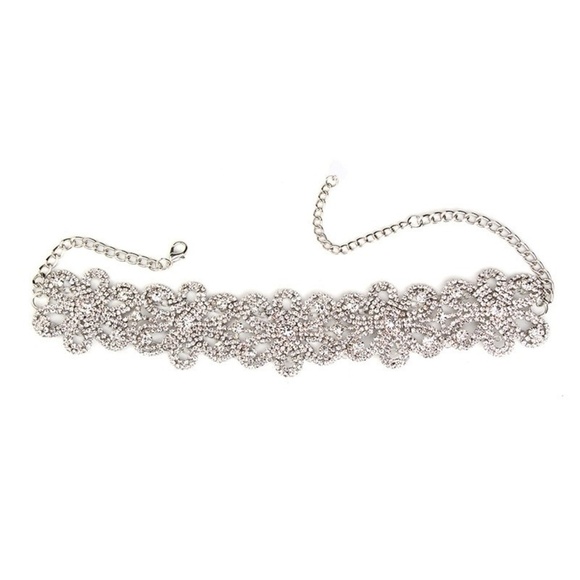 Silver Plated Rhinestone Statement Choker - Picture 2 of 8